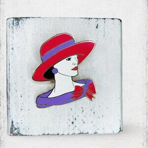 122. Vintage Cloisonne Ladyface Brooch